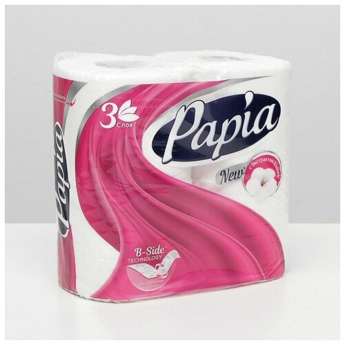 Купить Туалетная бумага Papia, белая, 3 слоя, 4 рулона, белый