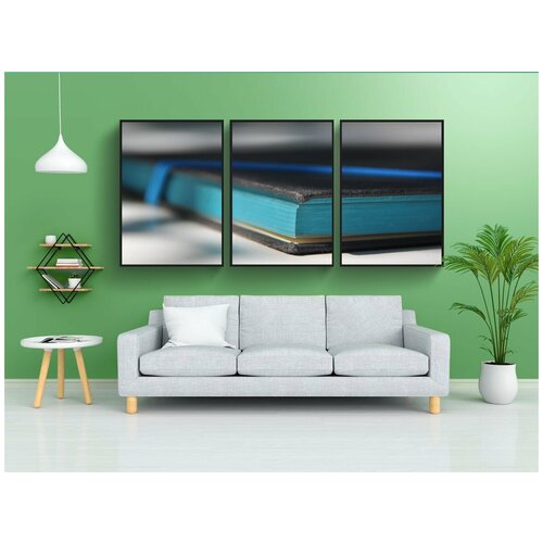 фото Модульный постер "книга, страницы, синий" 180x90 см. из 3х частей в тубусе, без рамки lotsprints