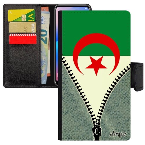 фото Защитный чехол книжка для // xiaomi mi 8 lite // "флаг алжира на молнии" стиль государственный, utaupia, серый