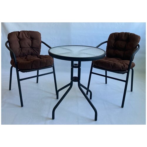 Комплект для сада и террасы «Радуга» 2 кресла и круглый стол, подушки съемные коричневые
