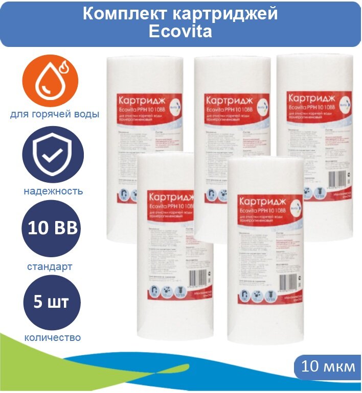 Картридж полипропиленовый Ecovita PPH 10 10BB для горячей воды - 5 шт.