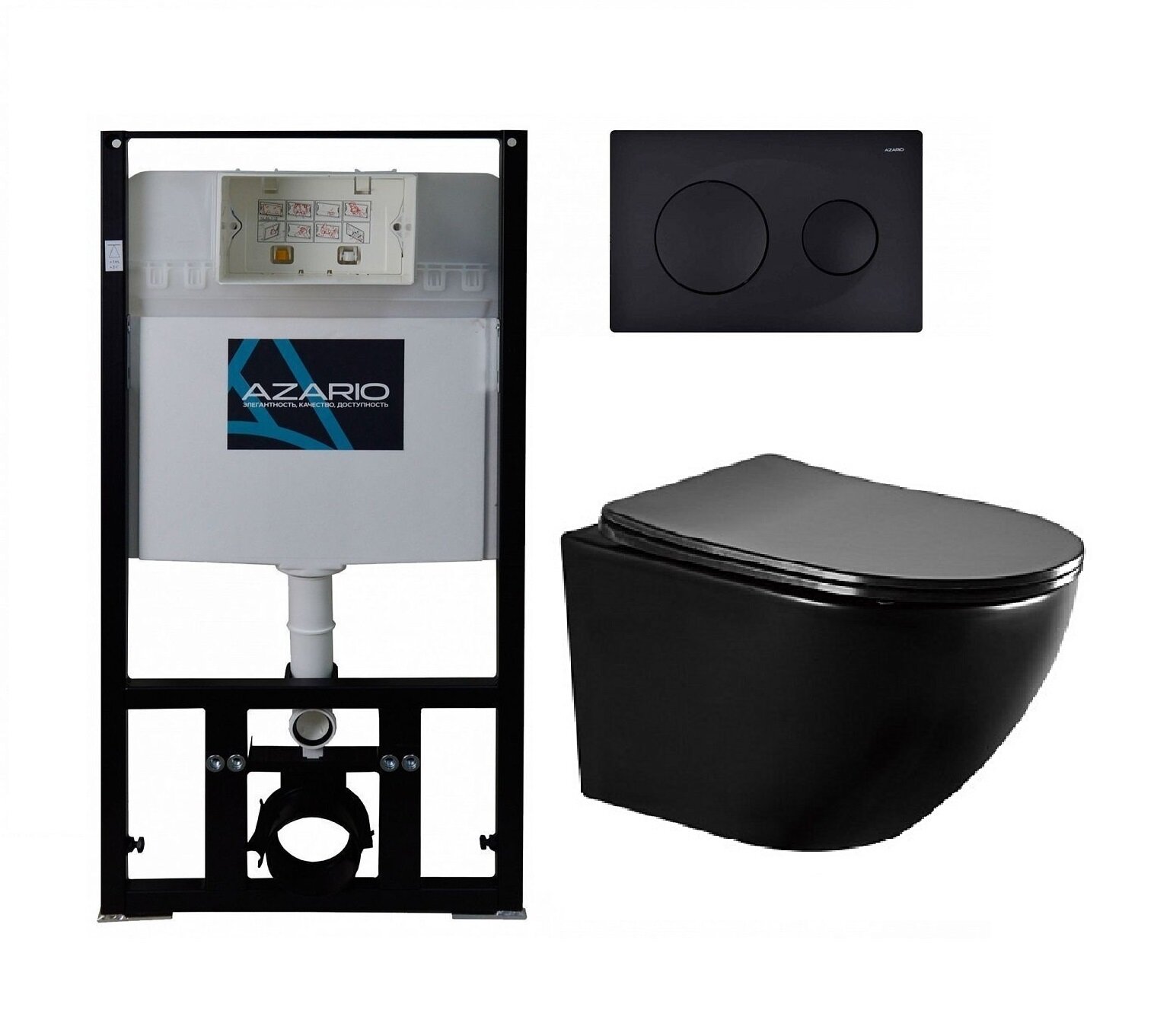 фото Готовый набор инсталляции Azario AZ-8010-1000 с черной панелью смыва+унитаз подвесной Azario Grado AZ-0046