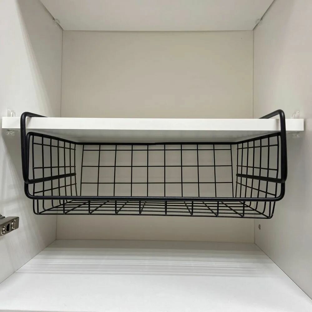 Полка в шкаф на кухню подвесная, держатель металлический, 35*25*12 см, черный - фотография № 8