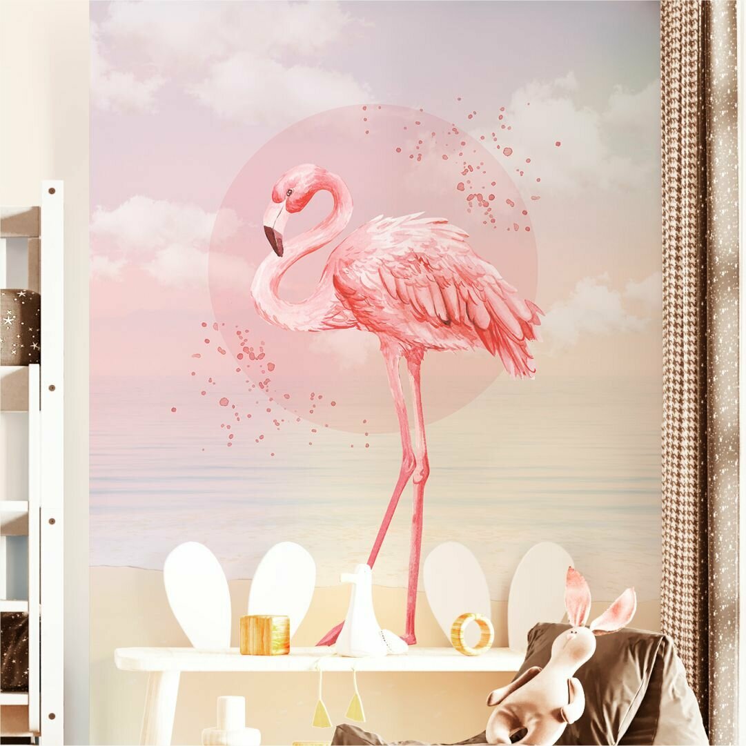 Фламинго в море / Флизелиновые детские фотообои на стену для комнаты девочки / 200*270 - фотография № 3