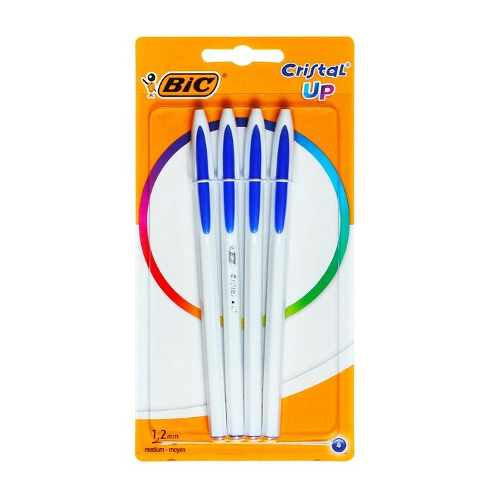 Набор ручек шариковых 4 штуки BIC "Cristal Up", синие, среднее письмо, белый корпус