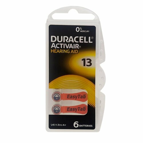 Батарейки (6шт) для слуховых аппаратов DURACELL ZA13 (PR48) 1.45В
