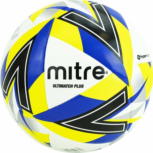 Мяч футбольный MITRE Ultimatch plus 5BB1116B28, р.5, IMS, 20 пан, мат. ТПУ, гибр. сш, бело-сине-желт