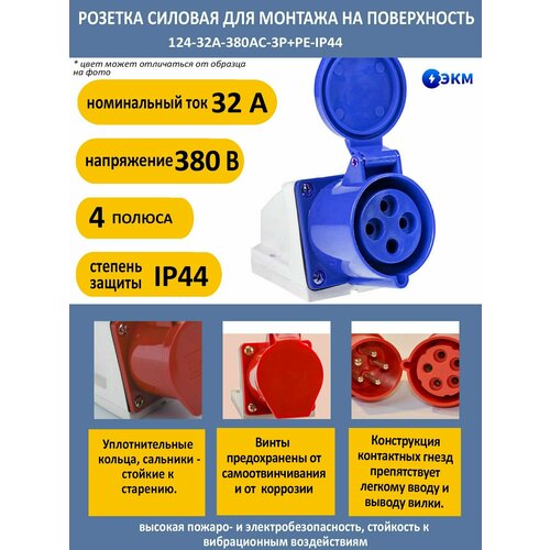 Розетка силовая для монтажа на поверхность 12 - 4 полюса-32А-380AC-IP44 ЭКМ