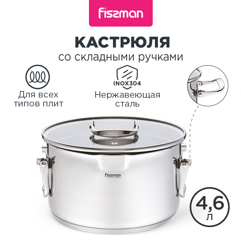 Кастрюля со складными ручками FISSMAN Adelie 4,6 л