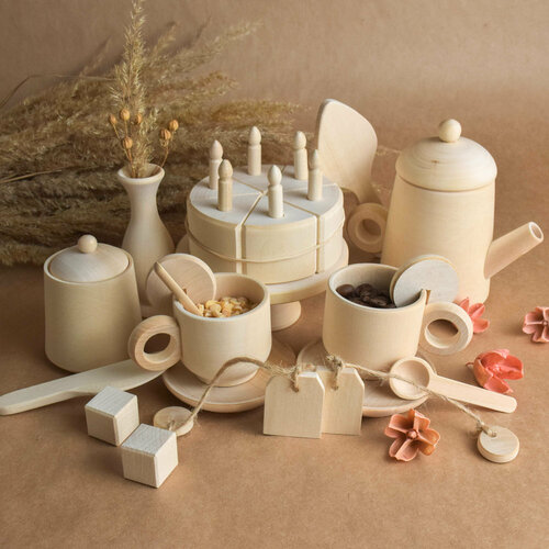 Детская Деревянная Посудка Игрушечная для Игры с Куклами 3595₽