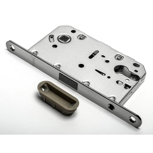 Замок для сантехнических, межкомнатных дверей, магнитный / защелка врезная ренц с пластиковой ответной планкой, матовый сатин