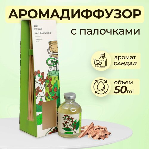 Диффузор с палочками ароматический , Сандал, 50мл