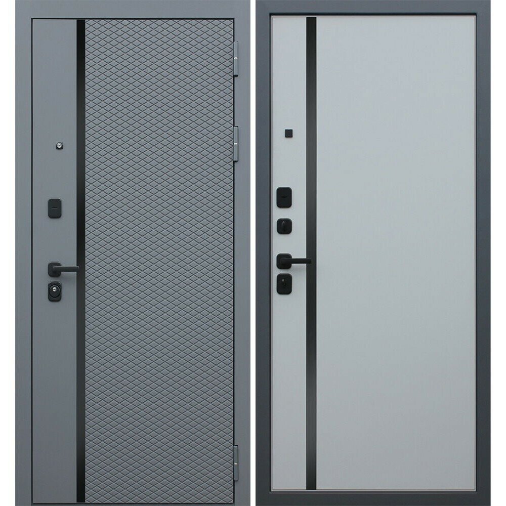 Входная металлическая дверь с зеркалом "Манчестер" Ясень графит / Софт лайт грей, черный молдинг 960 мм правая