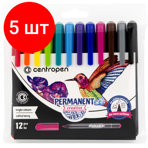 Комплект 5 шт, Набор маркеров для декорирования Centropen Creative 2896 12цв, перманентные, пулевидные, 2мм, европодвес