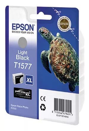 Картридж для струйного принтера EPSON T1577 Light Black C13T15774010, 850 стр, 25,9 мл. серый