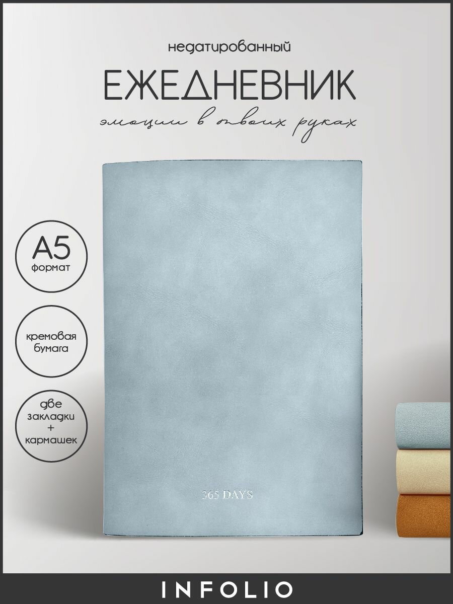 Ежедневник недат.160л,А5,365,мяг,I1010/light-blue InFolio - фото №1