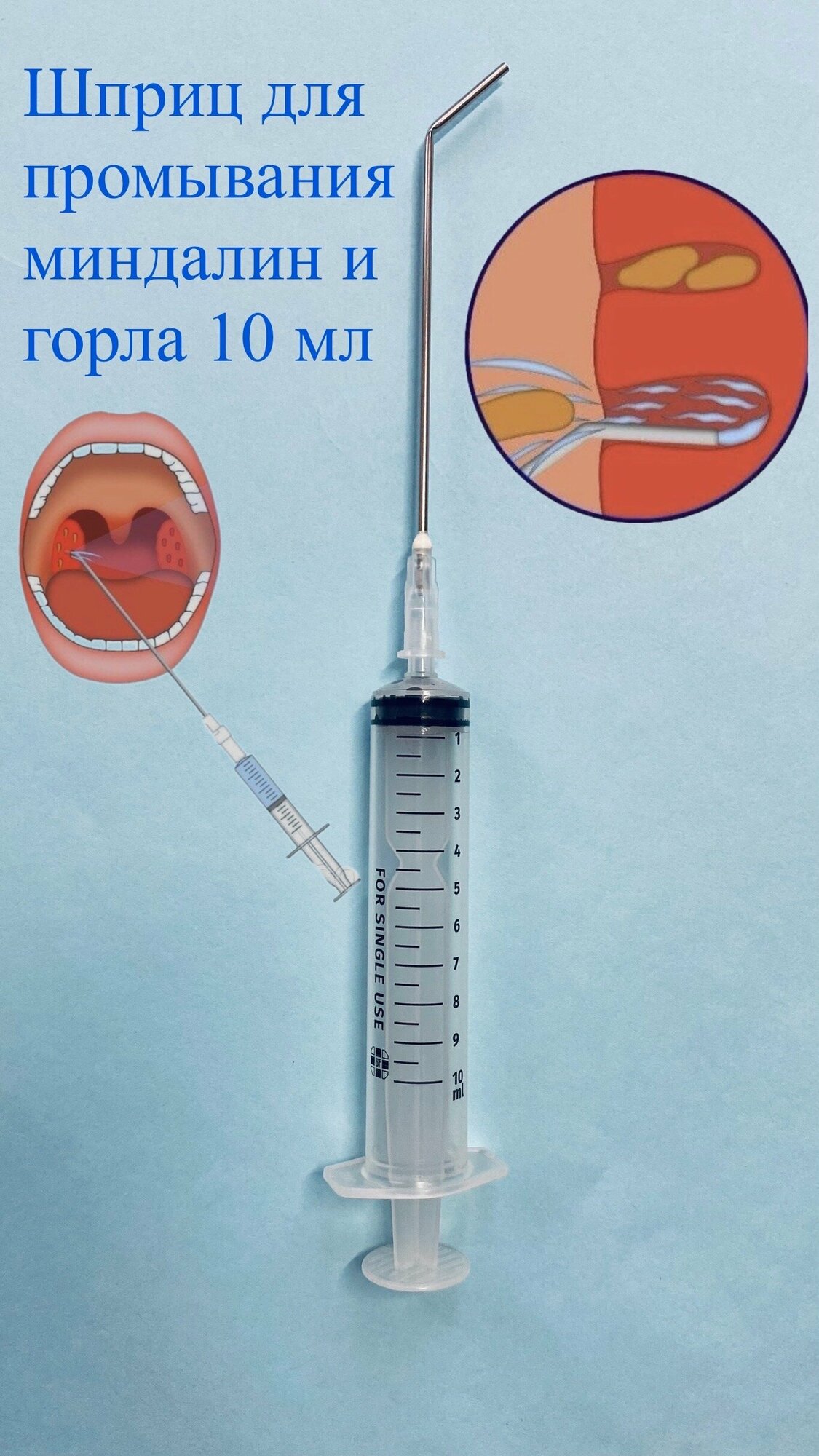 Комплект канюля и шприц для промывания миндалин и горла 10 мл