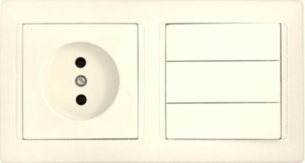 Блок выкл. 3 клав. + розетка (скрытая, б/з) бежевый, Стиль, BYLECTRICA (3В-РЦ-689 бежевый)