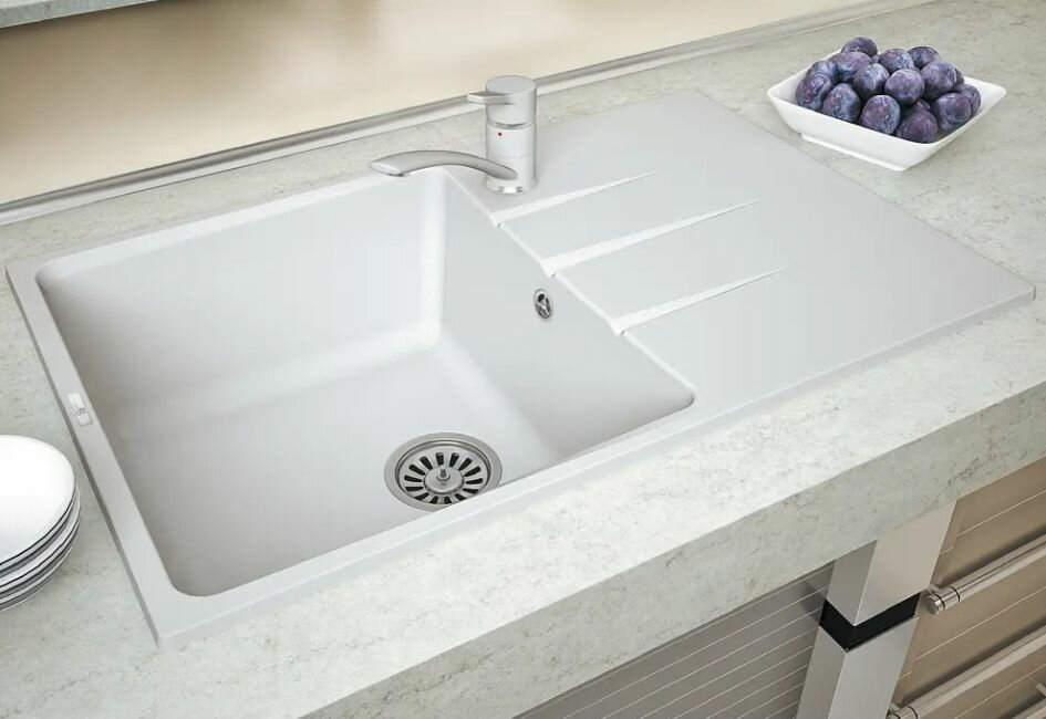 Мойка для кухни врезная с крылом LM1 50x78 см глубина чаши 20 см кварц цвет белый