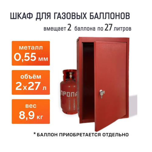 Шкаф для 2-х газовых баллонов 27 л красный 5420₽