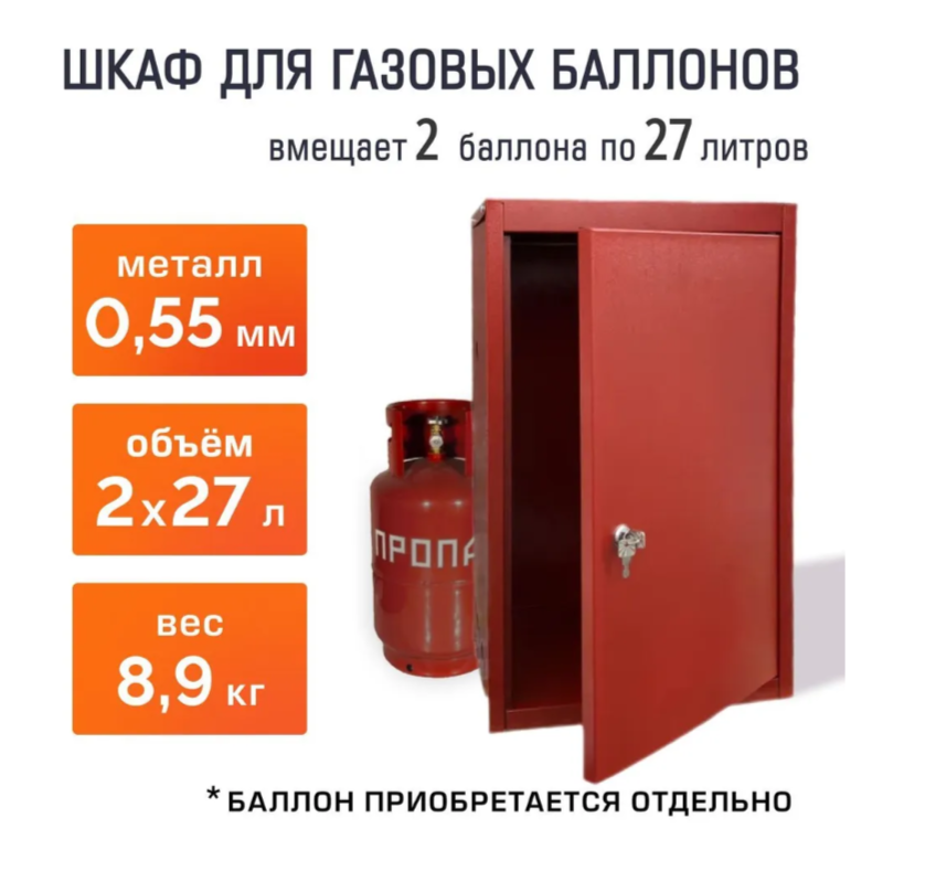 Шкаф для 2-х газовых баллонов 27 л, красный