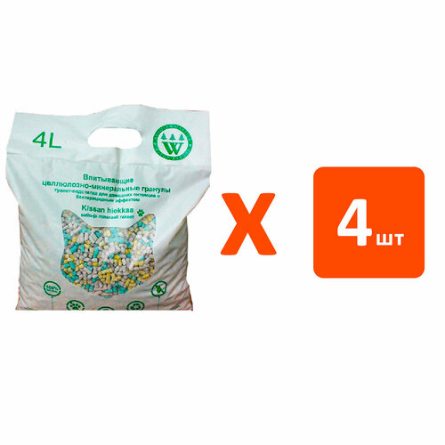 AHVOLAN MAATILA наполнитель целлюлозно-минеральный гранулированный для туалета кошек цветной (10 л х 4 шт)