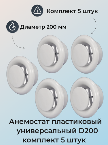 Изображение товара Анемостат пластиковый универсальный, D200 (Комплект 5шт.) белые