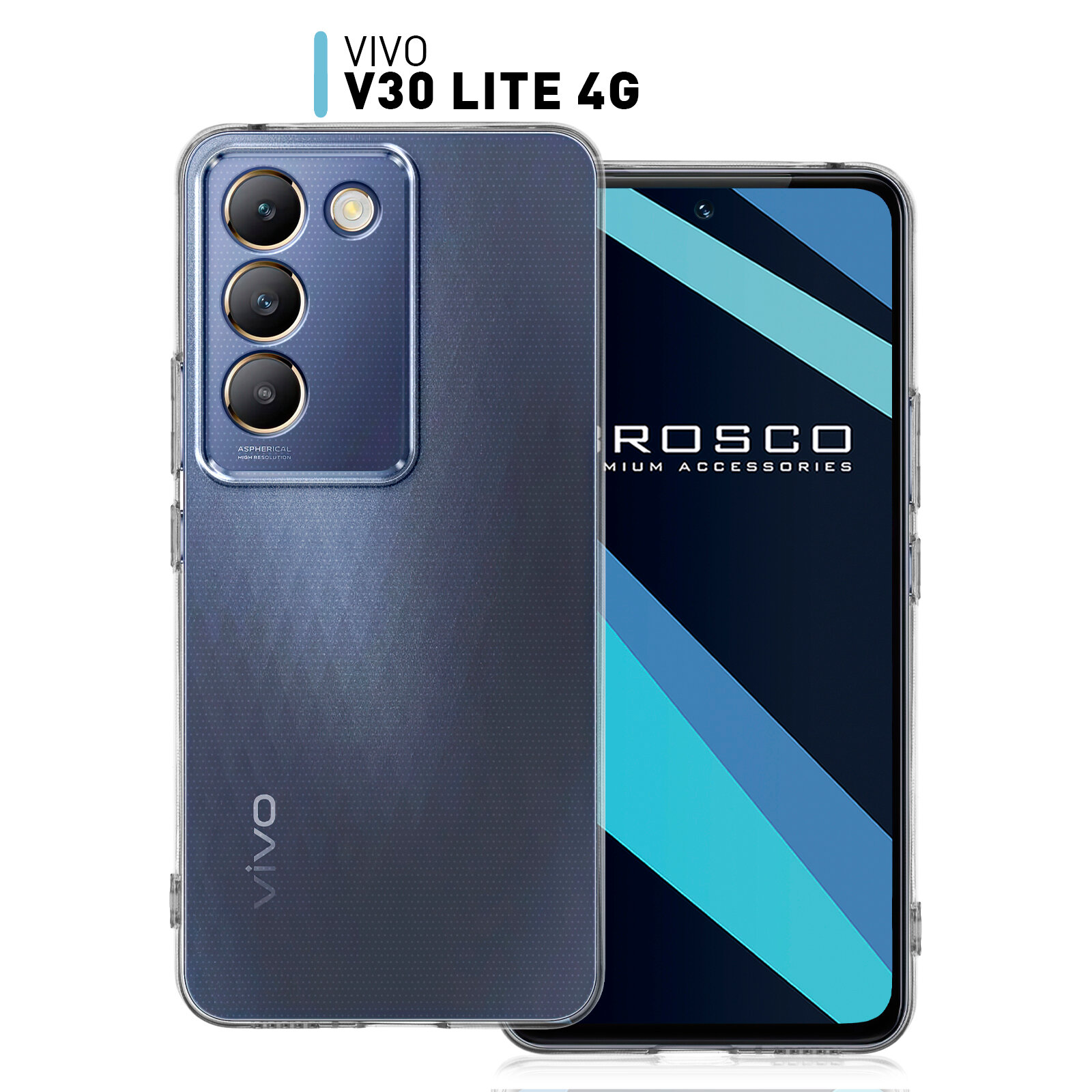 Силиконовый чехол Rosco на Vivo V30 Lite (Виво В30 Лайт), с защитой камеры, прозрачный