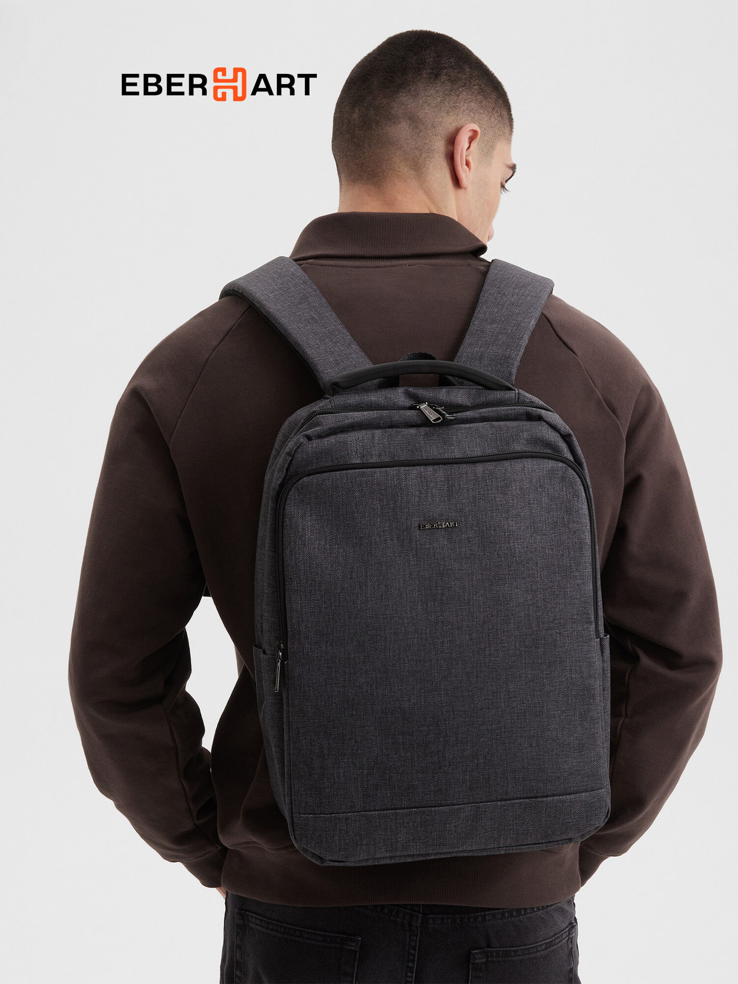 Городской рюкзак для ручной клади Eberhart Backpack, нейлон, темно-серый, 30*14*42.5 см, 0.67 кг, 17.38 л / Стильный, прочный и легкий рюкзак для похода и путешествий в самолет
