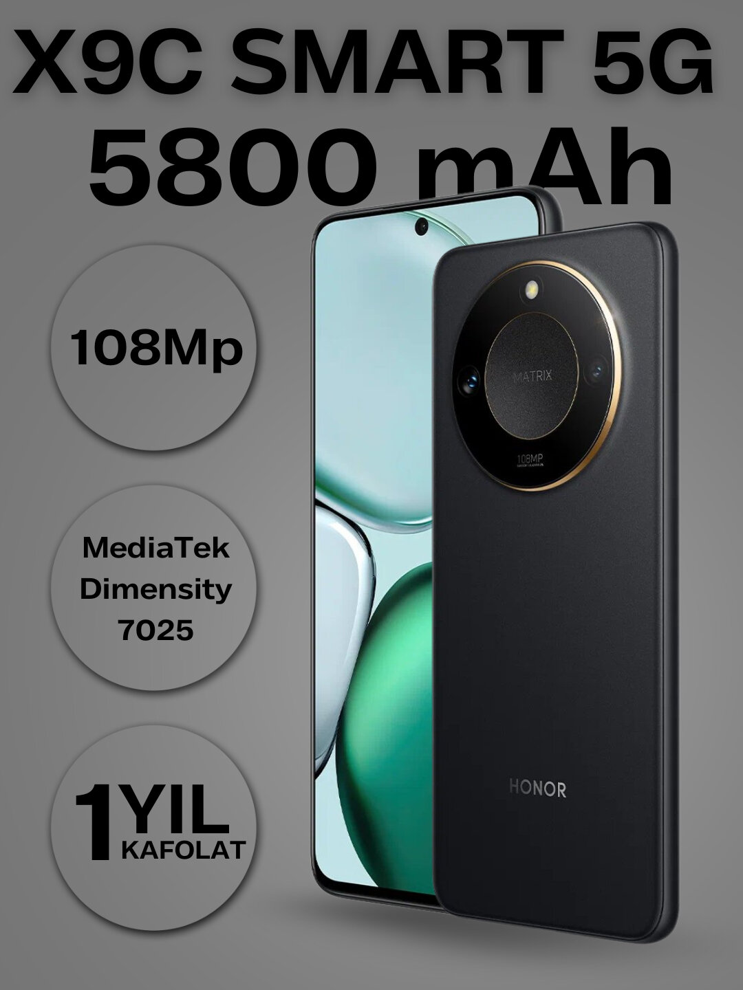 Ударопрочный смартфон Honor X9c Smart 5G, 8/256GB, 108 Мп, долговечная батарея 5800 мАч, гарантия 24 месяца Черный