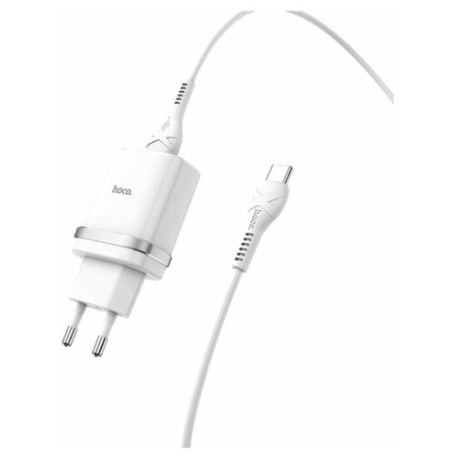 Сетевое зарядное устройство Hoco C12Q Smart + кабель USB Type-C, 18 Вт, белый сетевое зарядное устройство зарядка hoco c12q qc 3 0 цвет белый