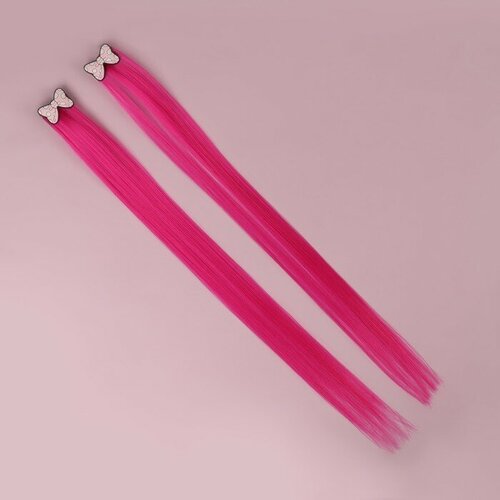 Romanoff Набор накладных локонов «бантики», прямой волос, на заколке, 2 шт, 50 см, цвет розовый/микс