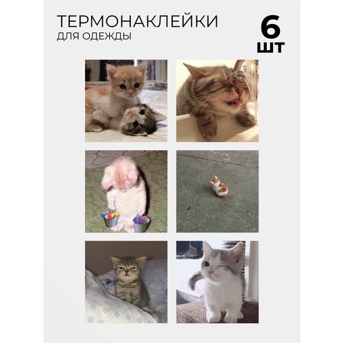 Термонаклейка стикеры коты на одежду 6 шт
