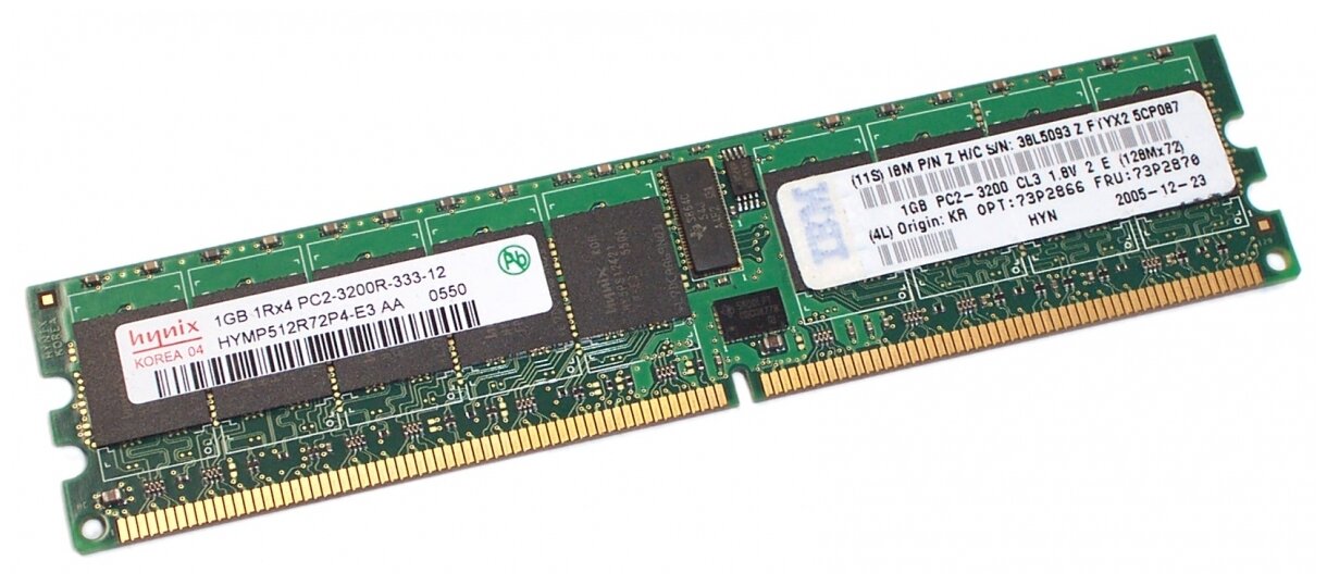 Серверная оперативная память DIMM DDR2 1024Mb, 400Mhz, Hynix, ECC, REG (HYMP512R72P4-E3), (38L5093), (73P2870)
