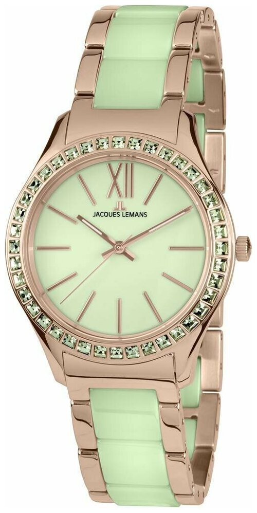 Наручные часы JACQUES LEMANS Rome, зеленый, золотой