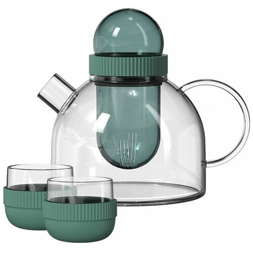 Заварочный чайник 800мл и две чашки 95мл KISSKISSFISH BoogieWoogie Teapot with cups TEAP08-U, зелёный