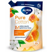 Крем-мыло AURA, Pure Cotton Хлопок и мёд, 2в1 для рук и тела, 450 мл