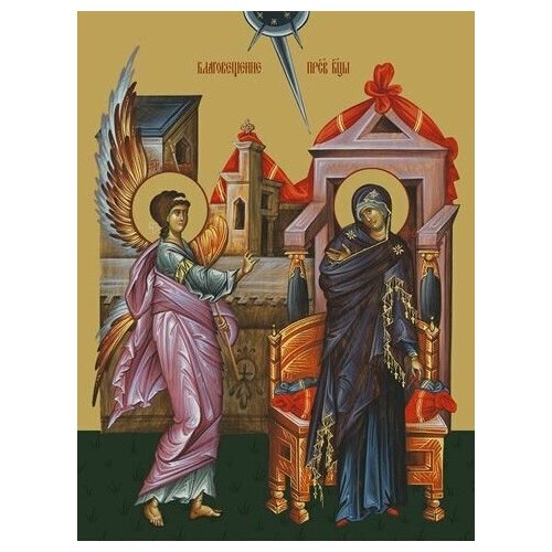 Икона на дереве ручной работы - Благовещение Пресвятой Богородицы, 18x24x3 см, арт Ид4652