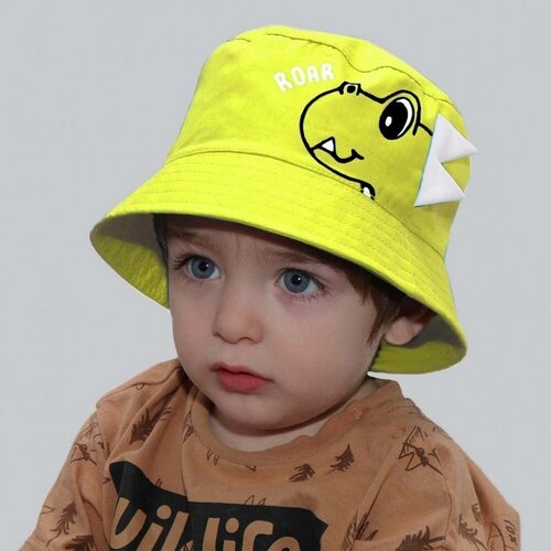 панама весенняя для малышей детская хлопковая пляжная шляпа от солнца с завязками для мальчиков и девочек зеленая Панама MarSel, размер 48-50, желтый