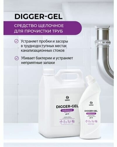 Средство для прочистки канализационных труб 53 кг GRASS DIGGER-GEL гель щелочное 125206