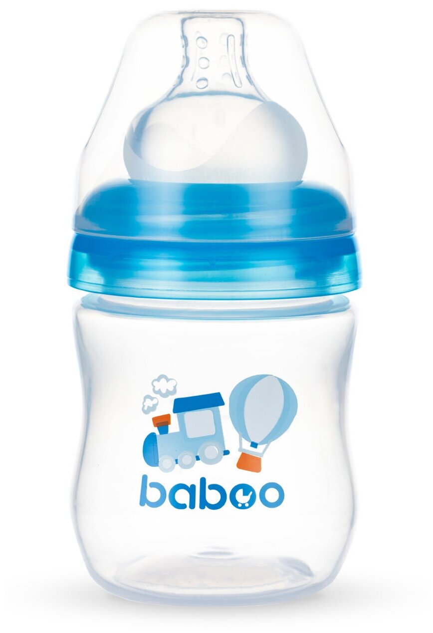 Baboo Бутылочка с широким горлом и силиконовой соской 130 мл., с рождения, transport