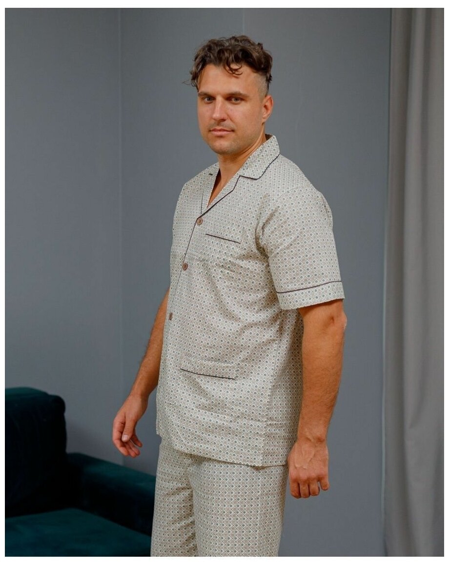 Пижама мужская с шортами и рубашкой на пуговицах хлопок - фотография № 10