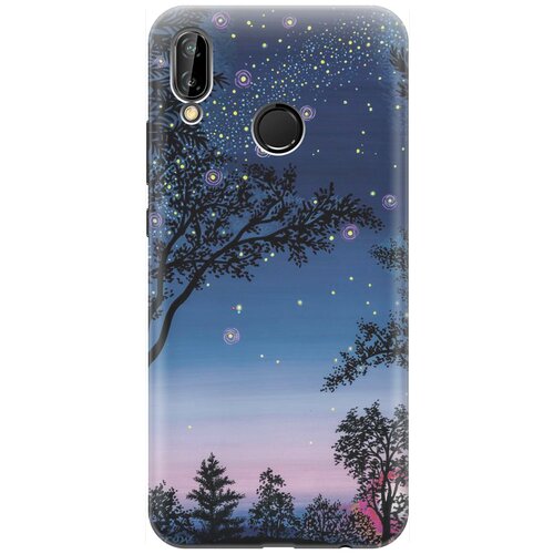 фото Силиконовый чехол на huawei p20 lite / хуавей п20 лайт с принтом "деревья и звезды" gosso
