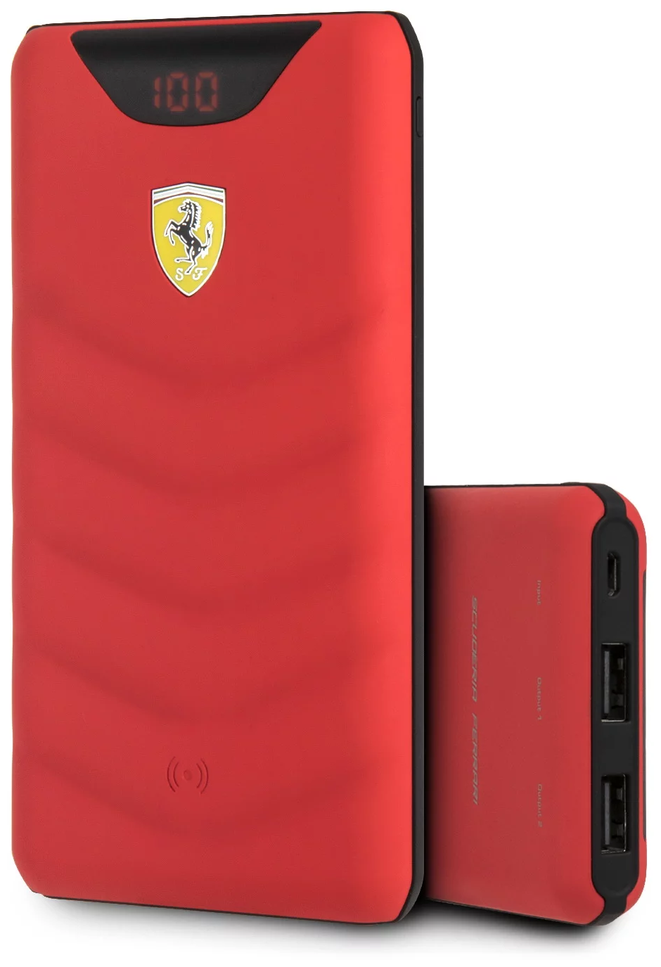 Аккумулятор внешний беспроводной Ferrari Wireless 10000 mAh, LED-индикатор, 2 USB, красный