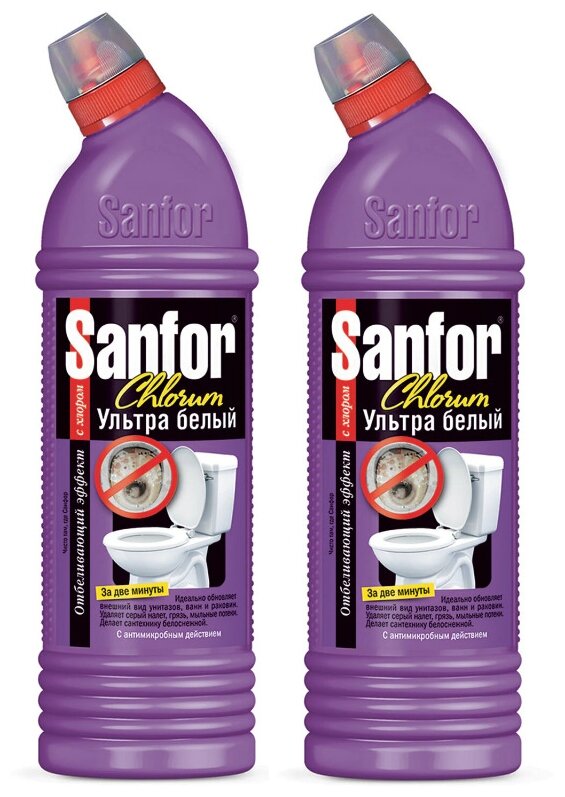 Sanfor Средство для чистки ванн и унитазов Chlorum, 750 мл, 2 штуки