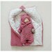 Вязаный детский комплект на выписку и прогулку, 3 предмета, зимний, 30% шерсть, розовый, 68 размер
