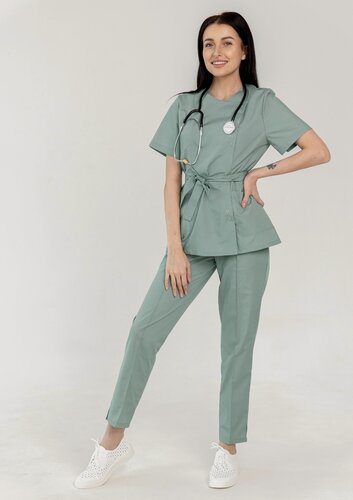 Изображение товара Медицинский костюм женский "Элана" цвет зеленый воск размер 44/46