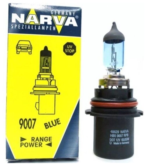 Лампа автомобильная NARVA Range Power HB5/9007 (65/55) PX29t+50% Blue 12V, 1шт, 486293000