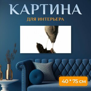 Картина на холсте "Голубая цапля, дерево, дикая природа" на подрамнике 75х40 см. для интерьера