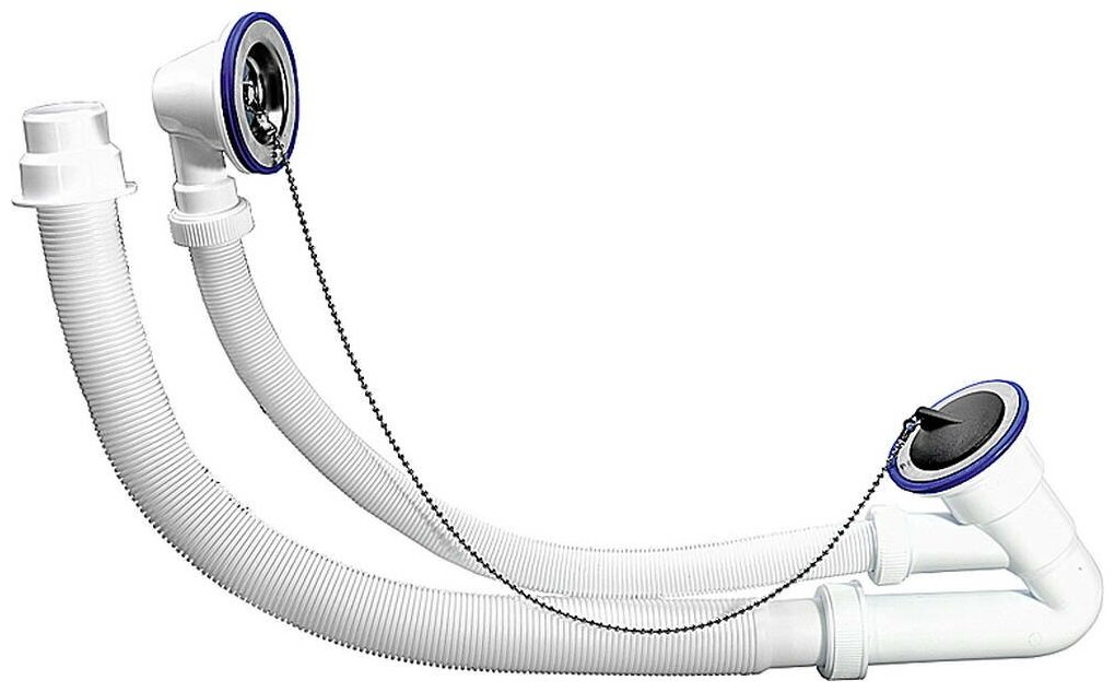 фото Сифон для ванн с выпуском и нержавеющими чашками, ЗУБР, эксперт, 51843